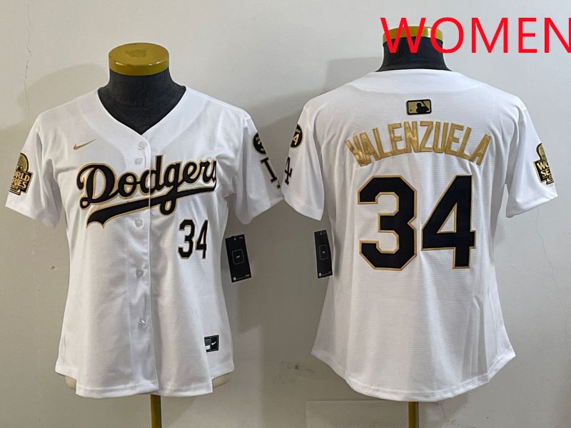 Women Los Angeles Dodgers #34 Valenzuela White Gold Game 2025 Nike MLB Jersey style 1->women mlb jersey->Women Jersey